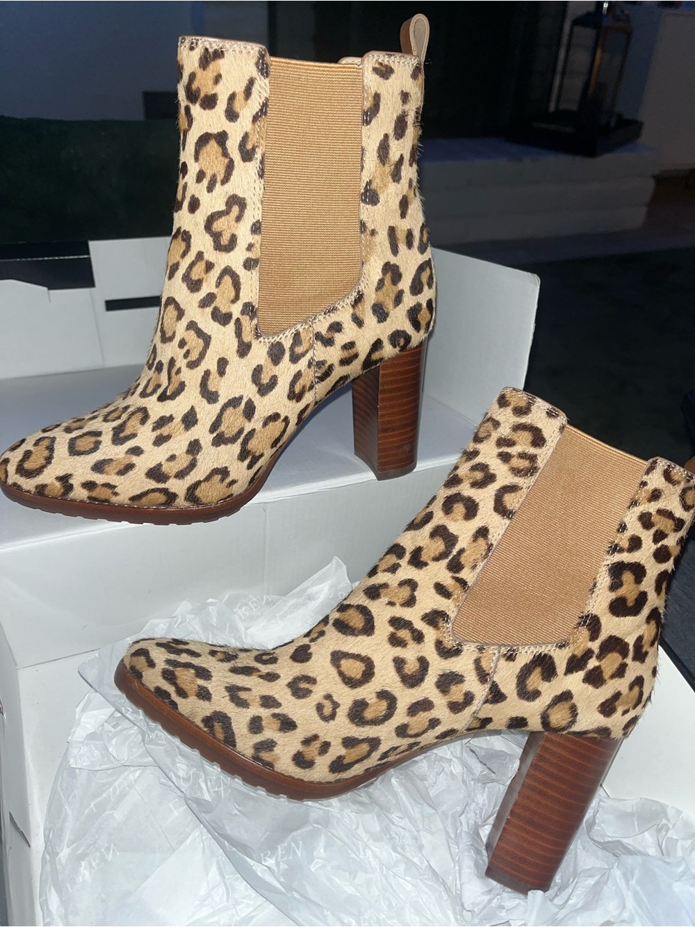 Lauren Ralph Lauren Leopard Print Mylah Chelsea Block Heel Ankle Leather Boots